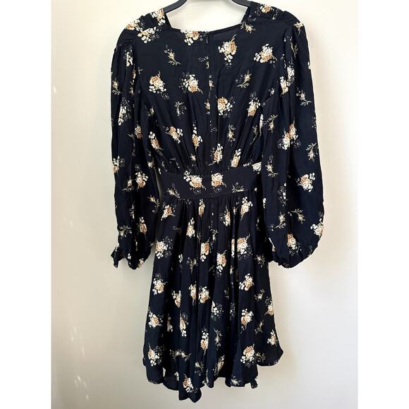 $415 Maje Floral Bohemian Mini Dress Womens Size 34 V Neck Long Puff Sleeves NWT - Picture 8 of 8